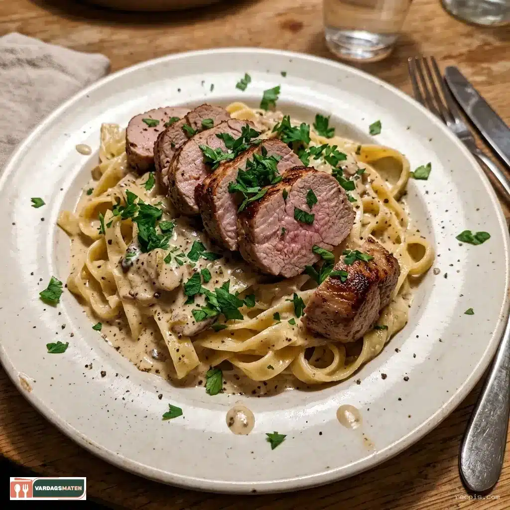 krämig pasta med fläskfile