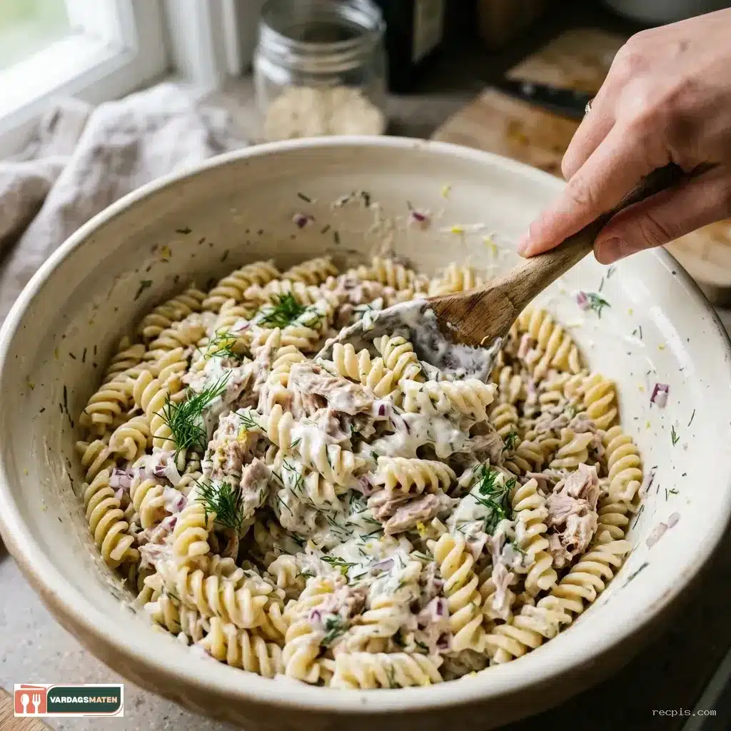 krämig tonfisksallad med pasta