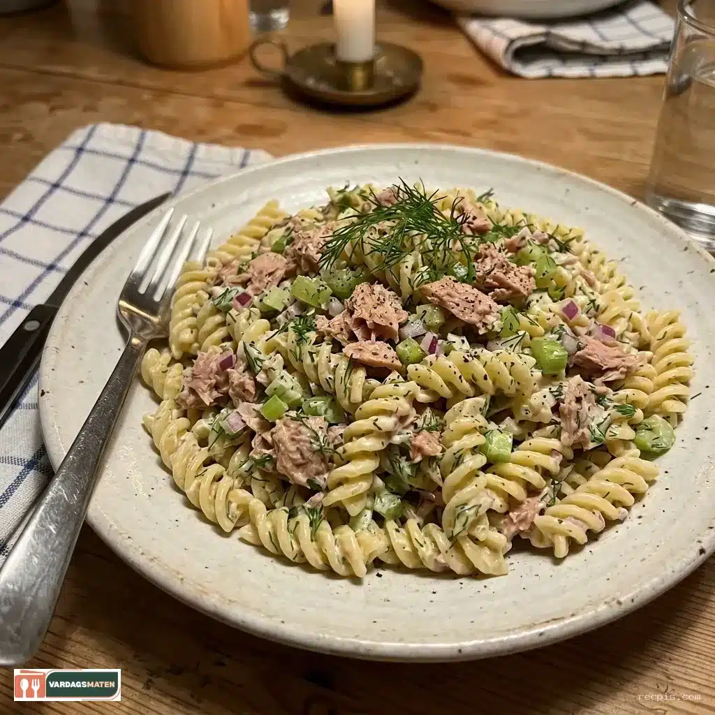 krämig tonfisksallad med pasta